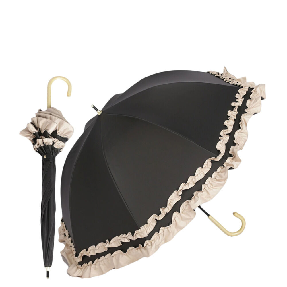 BACKYARD FAMILY「KIZAWA キザワ 日傘 長傘 レディース 通販 フリル傘 傘 かさ カサ レディース傘 日よけ」|傘|ブラック1