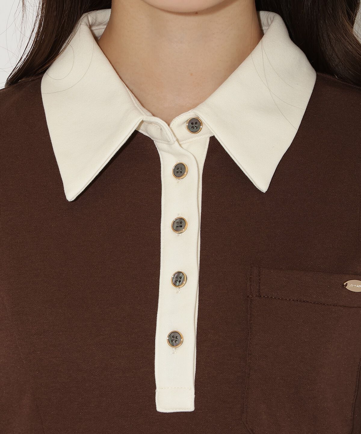 アンドクチュール「配色ポロ襟長袖ワンピース」|ワンピース|