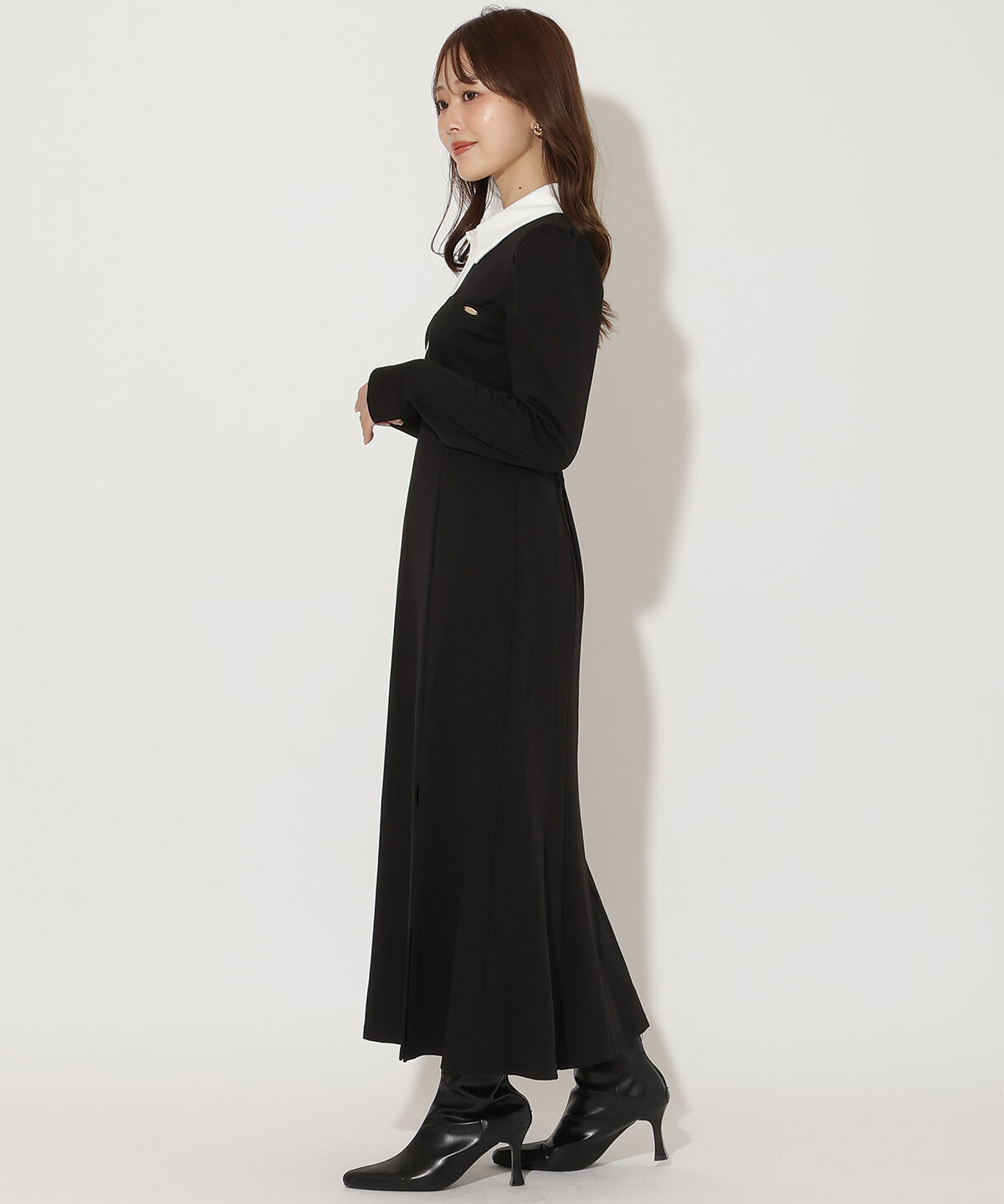 アンドクチュール「配色ポロ襟長袖ワンピース」|ワンピース|