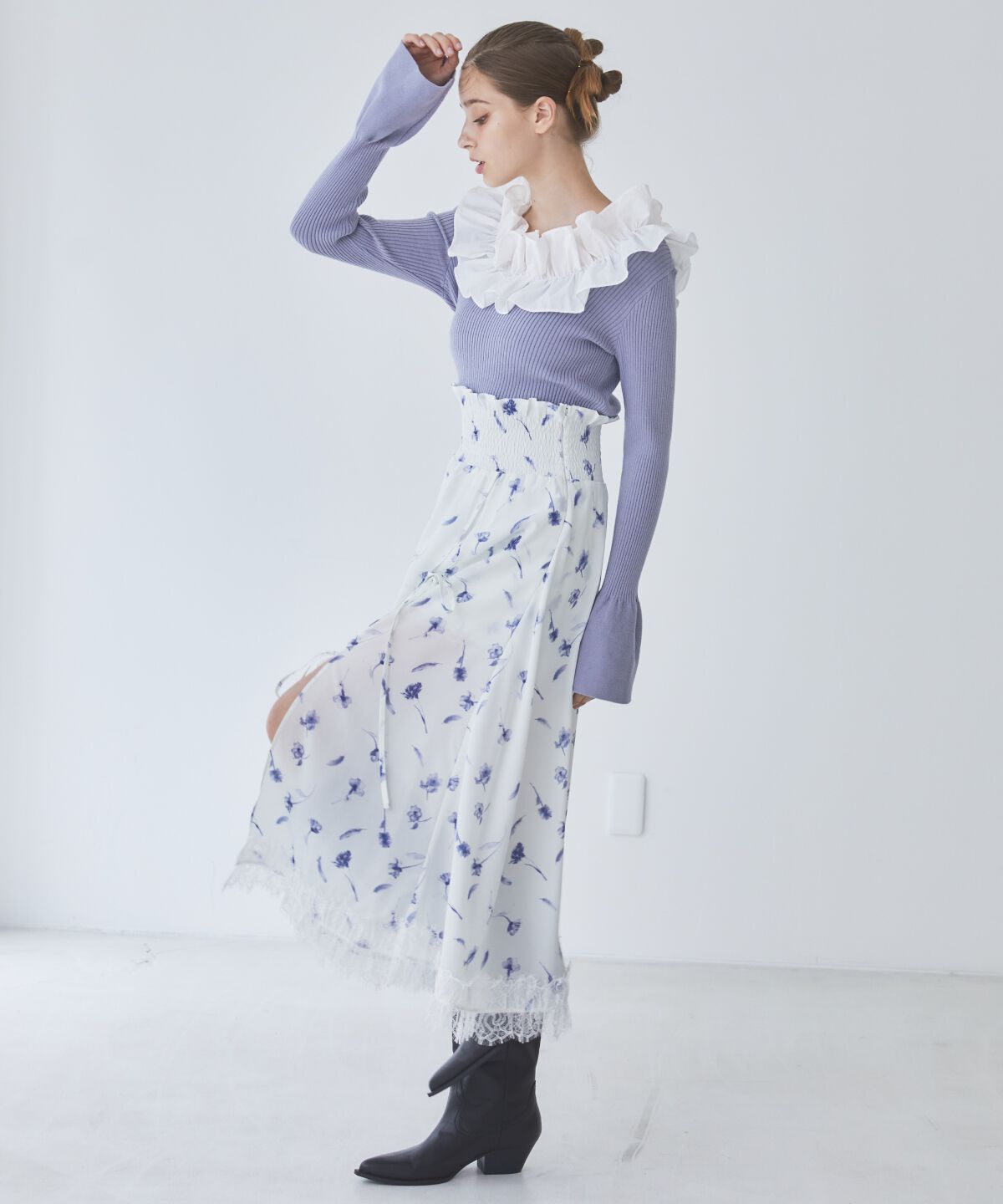 REDYAZEL「フェザープリントスリットスカショートパン」|フレア|