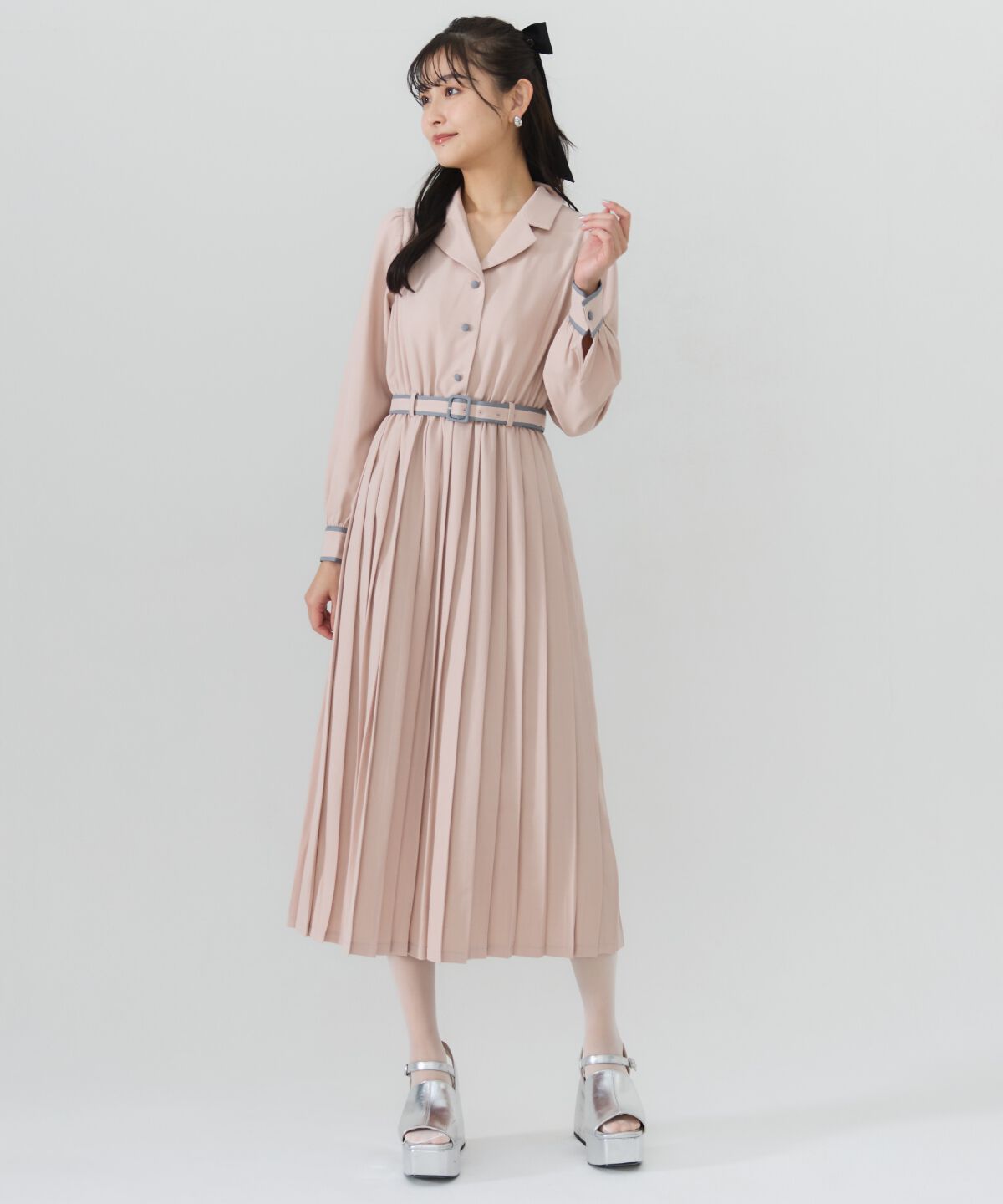 REDYAZEL「バイカラープリーツシャツワンピース」|ワンピース|