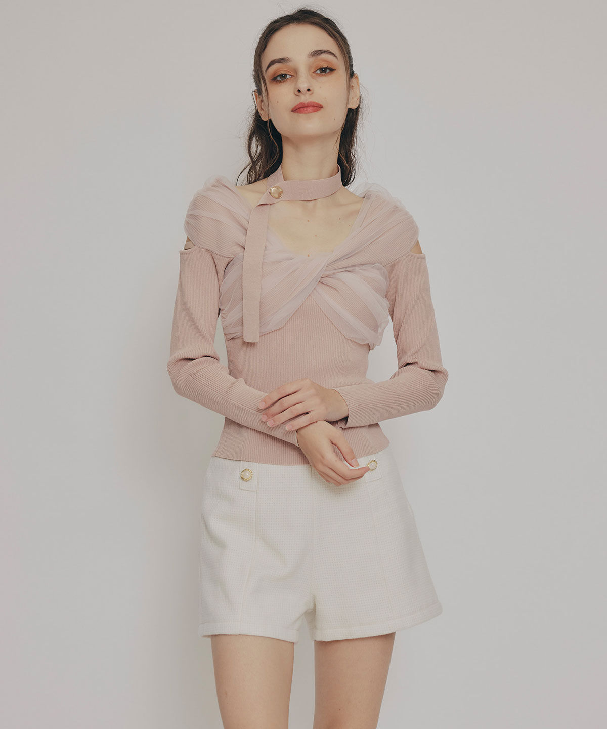 REDYAZEL「ハイウエストマルチボタンショートパンツ」|キュロット|