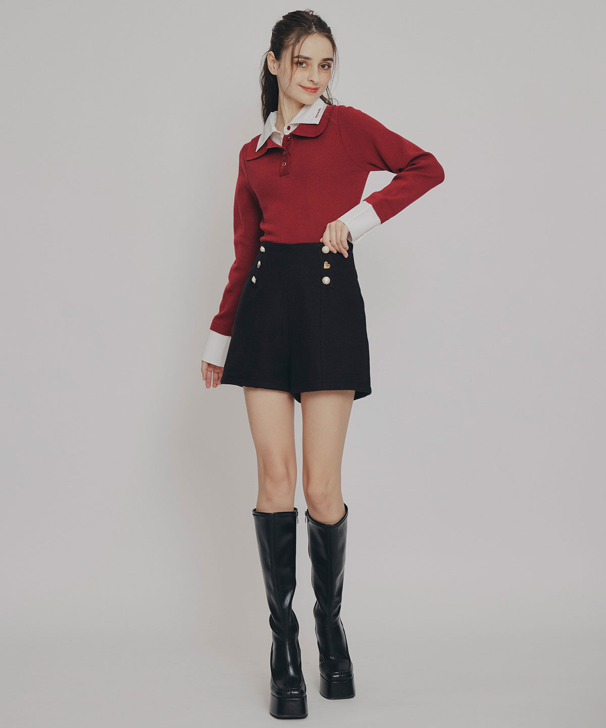 REDYAZEL「ハイウエストマルチボタンショートパンツ」|キュロット|