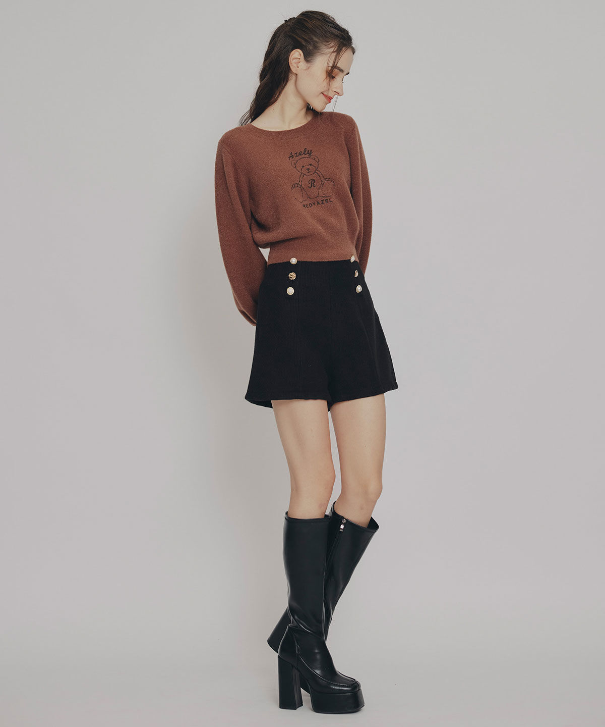 REDYAZEL「ハイウエストマルチボタンショートパンツ」|キュロット|