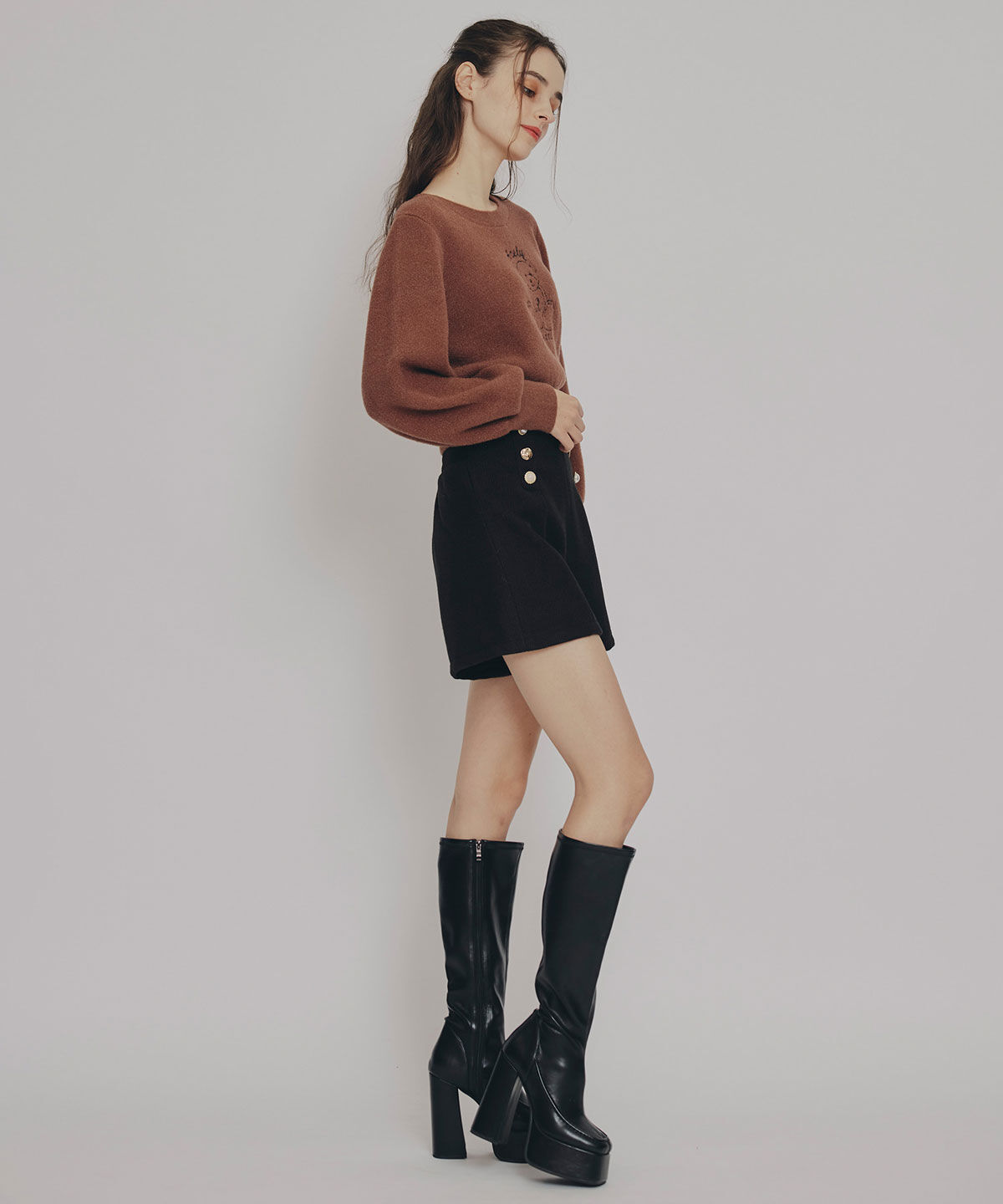 REDYAZEL「ハイウエストマルチボタンショートパンツ」|キュロット|