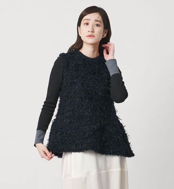 UNITED ARROWS「ミックスヤーン ペプラム ベスト」|ベスト・ジレ|BLACK