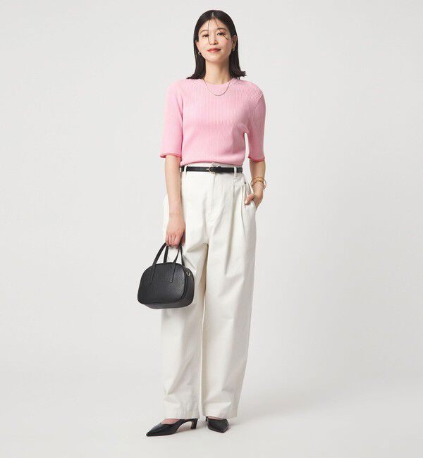 UNITED ARROWS green label relaxing「【WEB限定】＜at ease＞ソデサキ バイカラー 5分袖 プルオーバー ニット」|ニット・セーター|