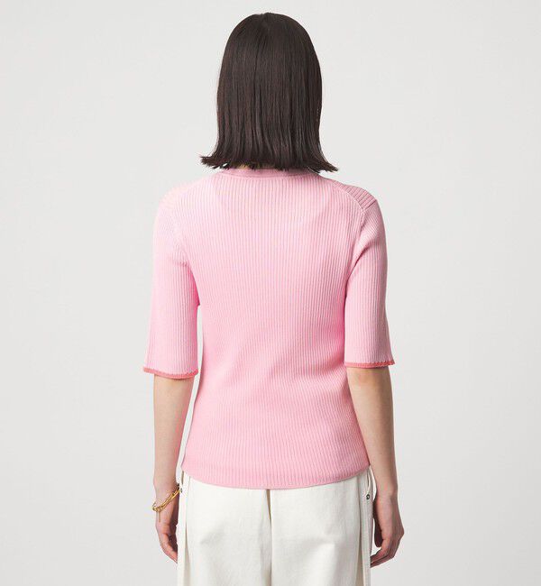 UNITED ARROWS green label relaxing「【WEB限定】＜at ease＞ソデサキ バイカラー 5分袖 プルオーバー ニット」|ニット・セーター|