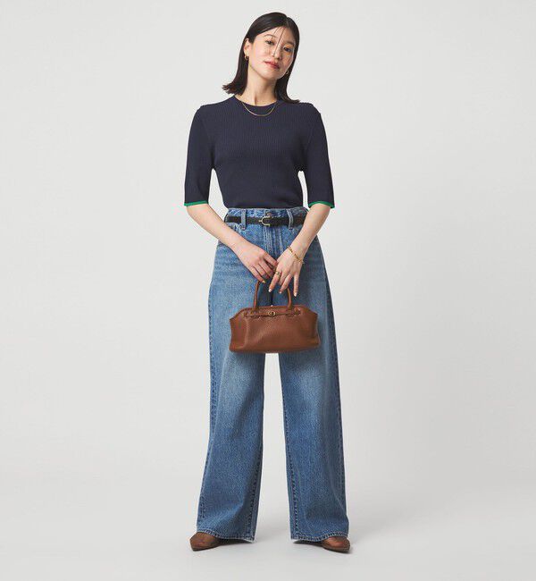 UNITED ARROWS green label relaxing「【WEB限定】＜at ease＞ソデサキ バイカラー 5分袖 プルオーバー ニット」|ニット・セーター|