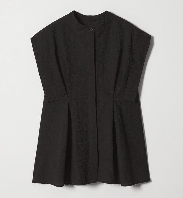 EMMEL REFINES「＜EMMEL REFINES＞EM バンドカラー タック ショートスリーブ シャツ」|シャツ・ブラウス|BLACK