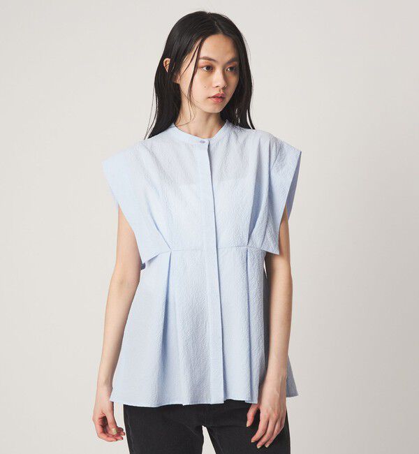 EMMEL REFINES「＜EMMEL REFINES＞EM バンドカラー タック ショートスリーブ シャツ」|シャツ・ブラウス|LT.BLUE