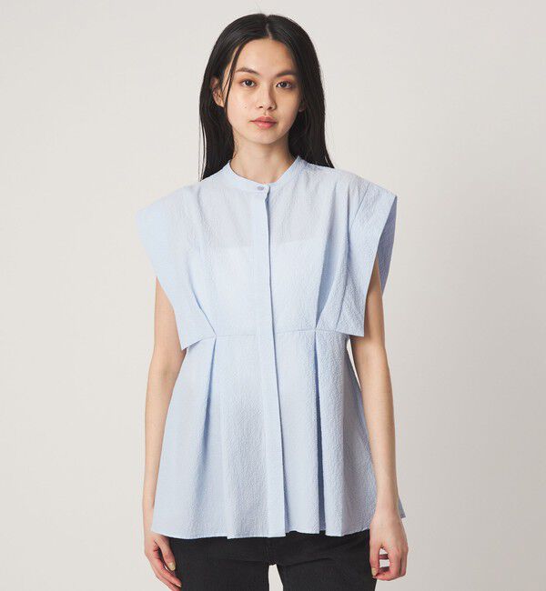EMMEL REFINES「＜EMMEL REFINES＞EM バンドカラー タック ショートスリーブ シャツ」|シャツ・ブラウス|