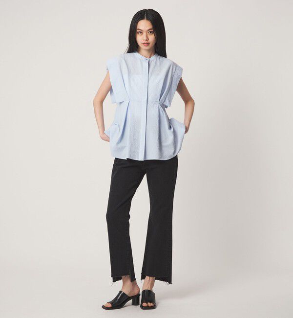 EMMEL REFINES「＜EMMEL REFINES＞EM バンドカラー タック ショートスリーブ シャツ」|シャツ・ブラウス|