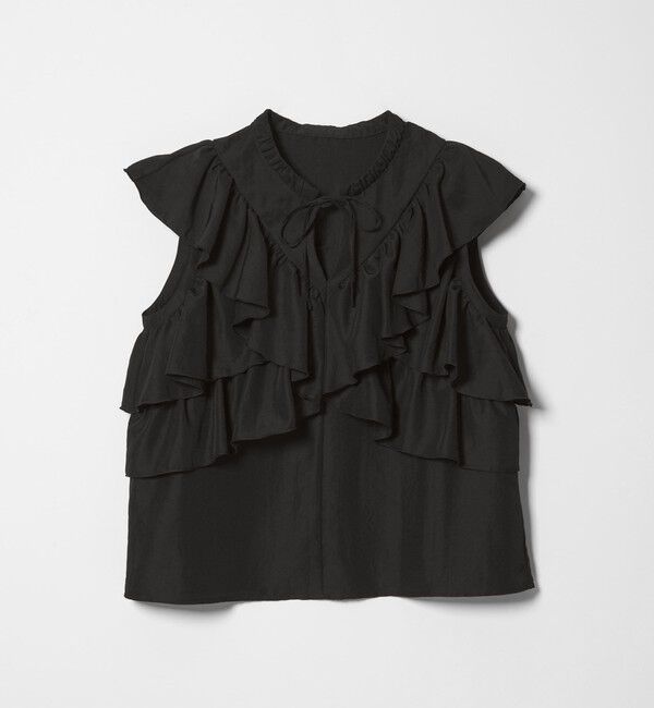EMMEL REFINES「＜EMMEL REFINES＞EM フィブリルサテン フリル ブラウス」|シャツ・ブラウス|BLACK