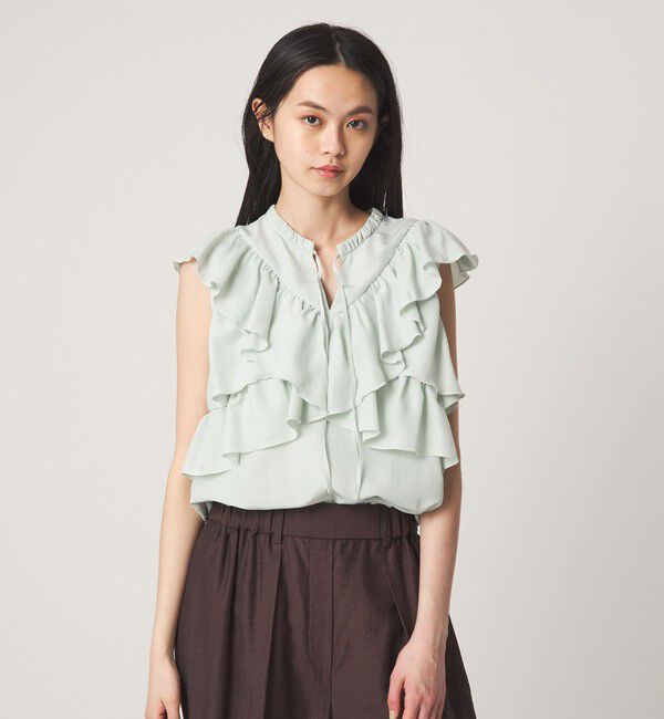 EMMEL REFINES「＜EMMEL REFINES＞EM フィブリルサテン フリル ブラウス」|シャツ・ブラウス|LIME