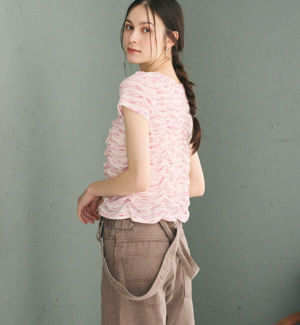 BEAUTY&YOUTH UNITED ARROWS「【WEB限定】カスリボーダー シャーリングトップス 2WAY」|Tシャツ・カットソー|LT.PINK