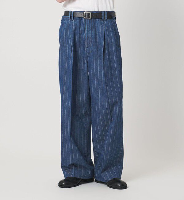 MONKEY TIME「ライトオンス ストライプ デニム 2P ワイド パンツ」|チノ|
