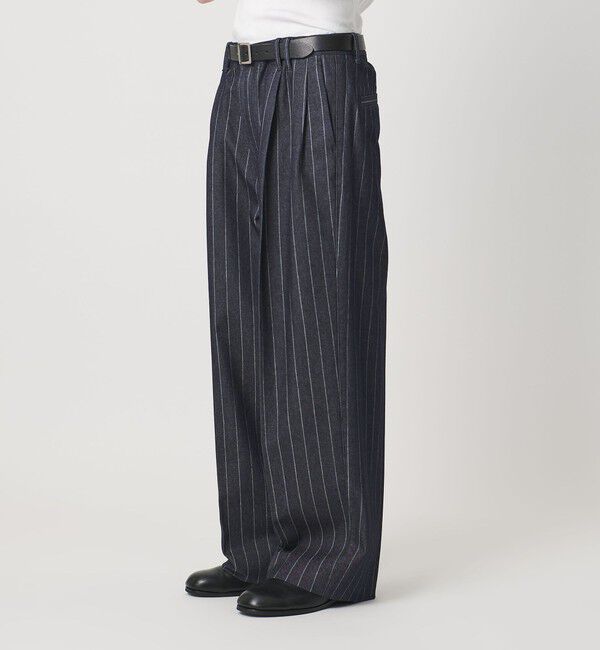 MONKEY TIME「ライトオンス ストライプ デニム 2P ワイド パンツ」|チノ|NAVY