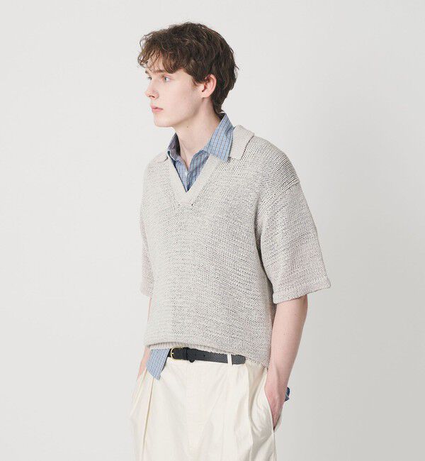 BEAUTY&YOUTH UNITED ARROWS「テープヤーン スキッパー ショートスリーブ ニット ウォッシャブル」|ニット・セーター|