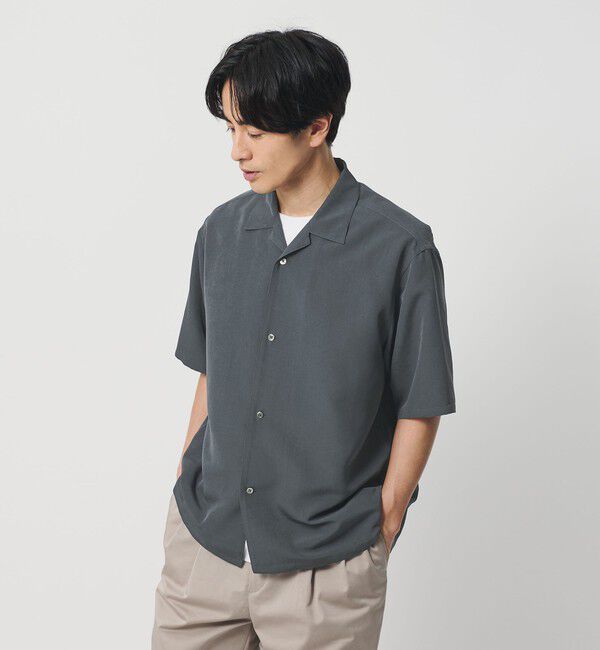 BEAUTY&YOUTH UNITED ARROWS「シルキータッチ ナロー オープンカラー シャツ FORM型」|シャツ・ブラウス|DK.GRAY