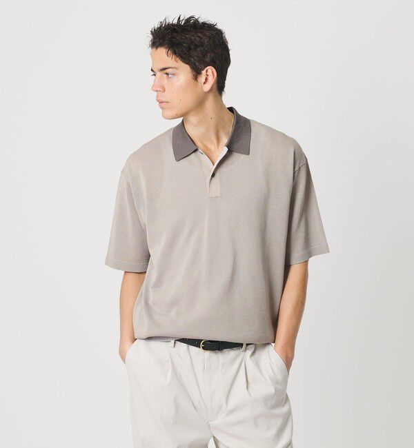 BEAUTY&YOUTH UNITED ARROWS「クレイジーパターン ギマ ショートスリーブ ポロニット」|ニット・セーター|LT.GRAY
