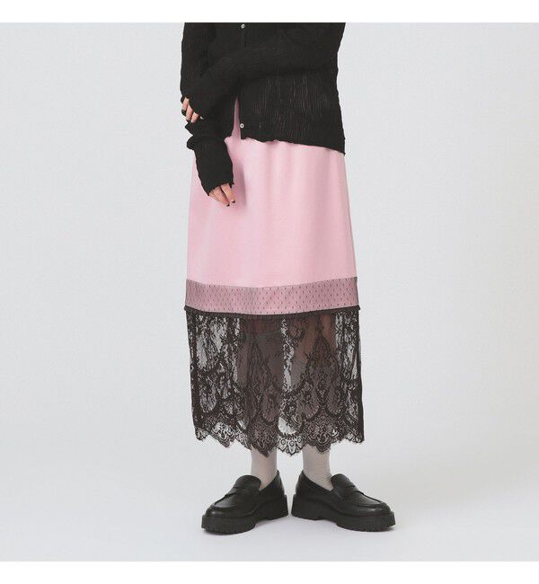 Ray BEAMS 「サテン レースキリカエ タイト スカート」|スカート|PINK
