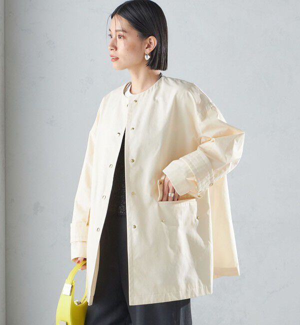 SHIPS for women「〈撥水加工/手洗い可能〉綿 ナイロン ギャバ ノーカラー ミディ コート 24SS ◇」|ノーカラーコート|