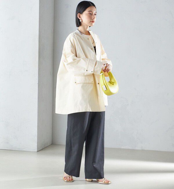 SHIPS for women「〈撥水加工/手洗い可能〉綿 ナイロン ギャバ ノーカラー ミディ コート 24SS ◇」|ノーカラーコート|