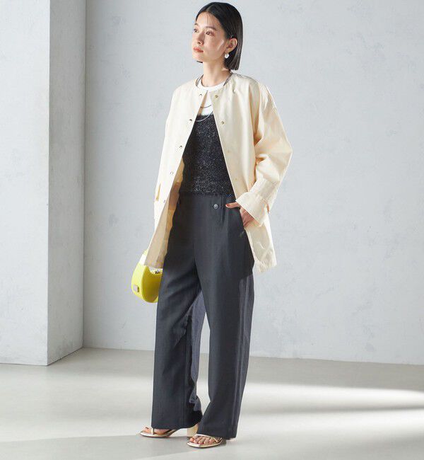 SHIPS for women「〈撥水加工/手洗い可能〉綿 ナイロン ギャバ ノーカラー ミディ コート 24SS ◇」|ノーカラーコート|