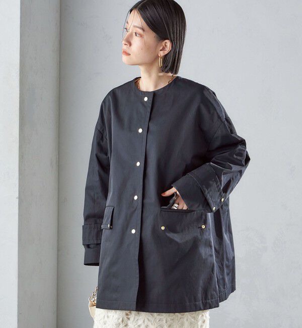 SHIPS for women「〈撥水加工/手洗い可能〉綿 ナイロン ギャバ ノーカラー ミディ コート 24SS ◇」|ノーカラーコート|