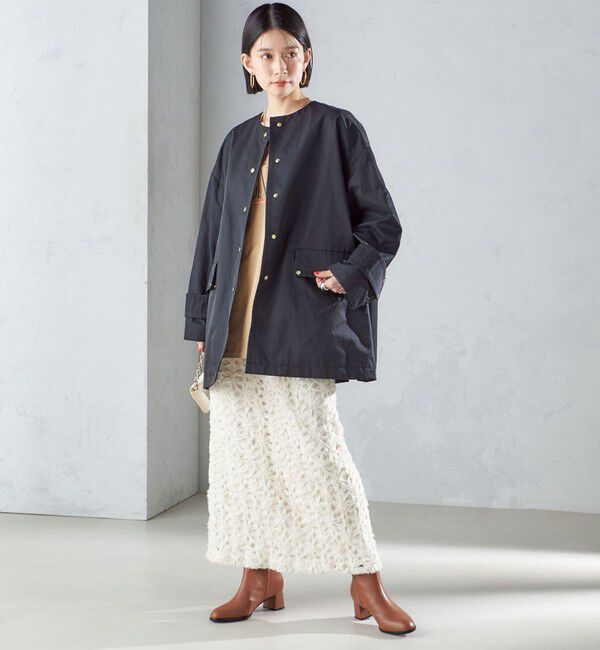 SHIPS for women「〈撥水加工/手洗い可能〉綿 ナイロン ギャバ ノーカラー ミディ コート 24SS ◇」|ノーカラーコート|