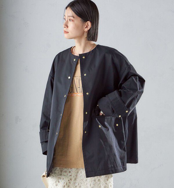 SHIPS for women「〈撥水加工/手洗い可能〉綿 ナイロン ギャバ ノーカラー ミディ コート 24SS ◇」|ノーカラーコート|