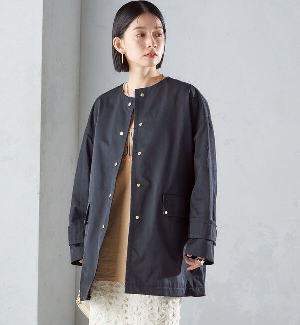 SHIPS for women「〈撥水加工/手洗い可能〉綿 ナイロン ギャバ ノーカラー ミディ コート 24SS ◇」|ノーカラーコート|