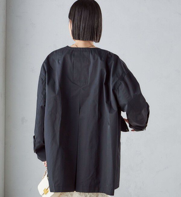 SHIPS for women「〈撥水加工/手洗い可能〉綿 ナイロン ギャバ ノーカラー ミディ コート 24SS ◇」|ノーカラーコート|