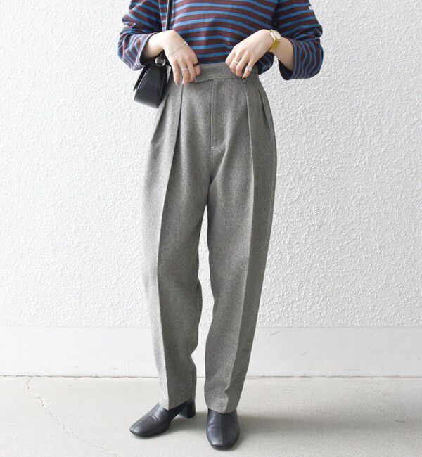 SHIPS any「SHIPS any:〈洗濯機可能〉ウールライク カーブ タック パンツ」|その他|グレー