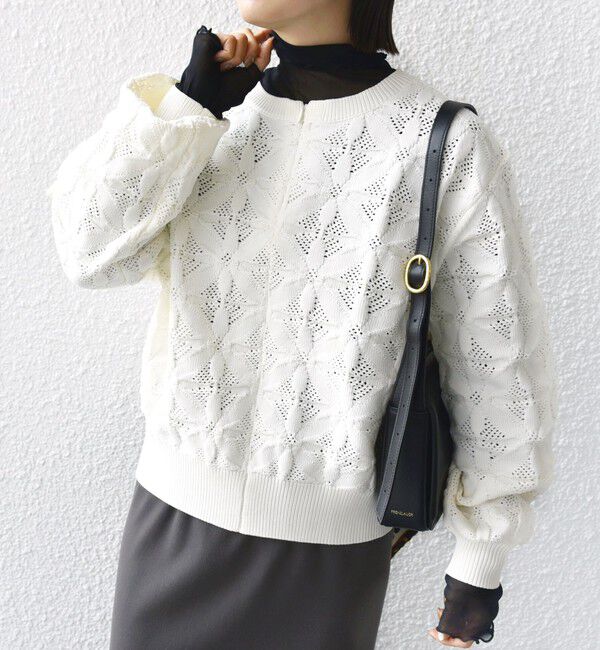 SHIPS for women「【WEB限定】〈洗濯機可能〉2WAY フラワー ジャカード ハーフ ジップ プルオーバー」|ニット・セーター|