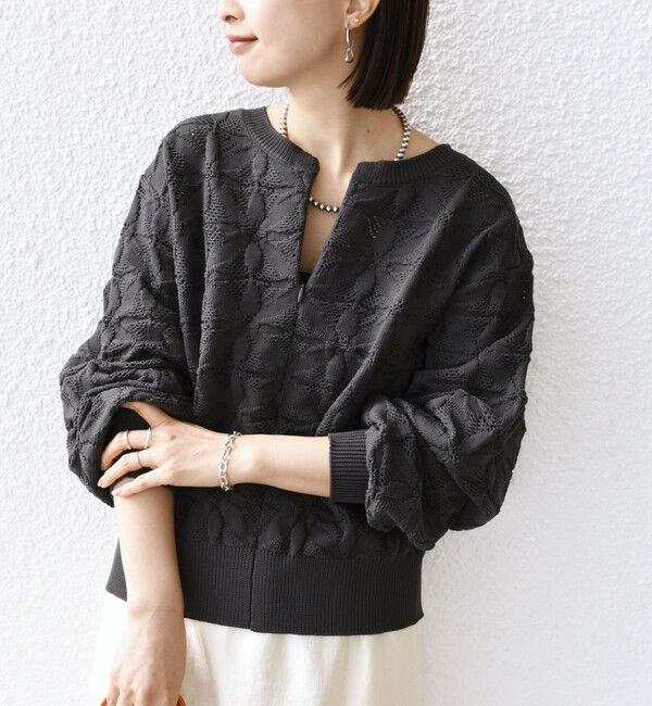 SHIPS for women「【WEB限定】〈洗濯機可能〉2WAY フラワー ジャカード ハーフ ジップ プルオーバー」|ニット・セーター|