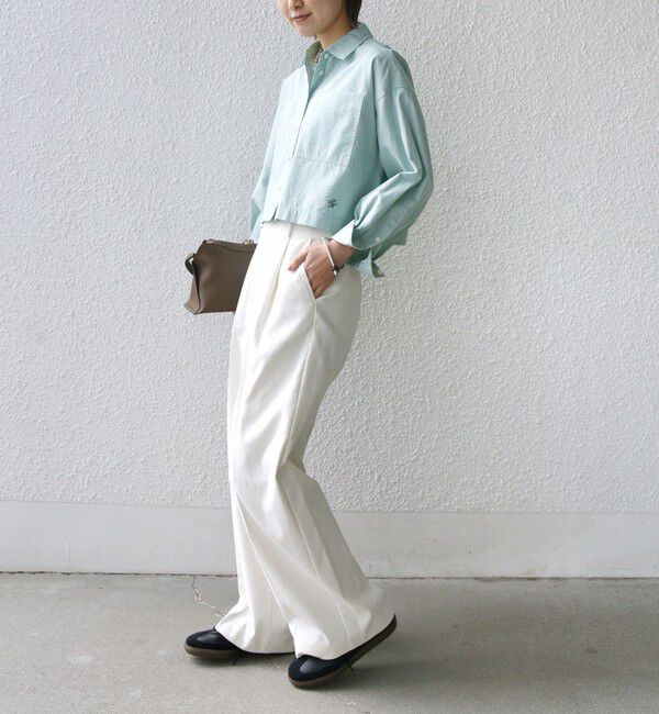 SHIPS for women「〈洗濯機可能〉ピン オックス 刺繍 クロップド シャツ」|シャツ・ブラウス|