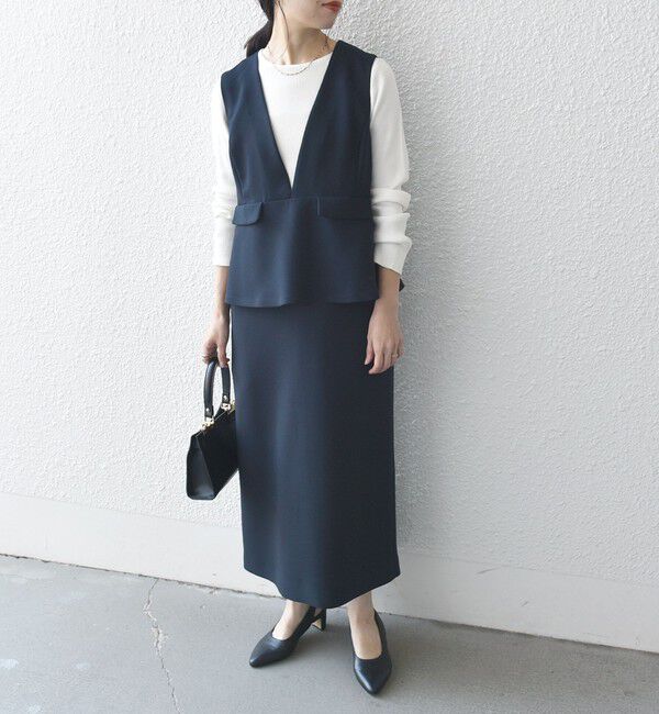 SHIPS any「SHIPS any:〈洗濯機可能〉ダブルクロス Vネック ペプラム ワンピース［NAVY BLUE］」|ワンピース|