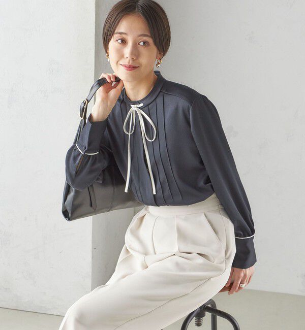 SHIPS for women「〈手洗い可能〉ハンマー サテン ピンタック ブラウス」|シャツ・ブラウス|