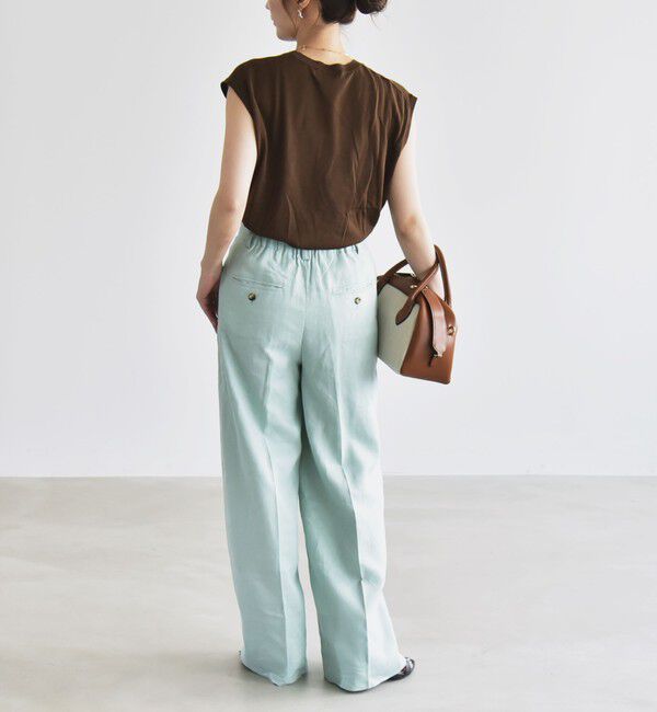 quaranciel「quaranciel:〈洗濯機可能〉リネン ミックス ワイド タック イージー パンツ」|スラックス|