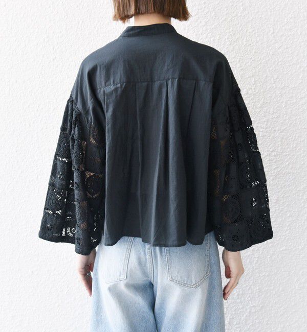 SHIPS any「SHIPS any:〈手洗い可能〉パッチワーク レース スリーブ バンドカラー シャツ」|シャツ・ブラウス|