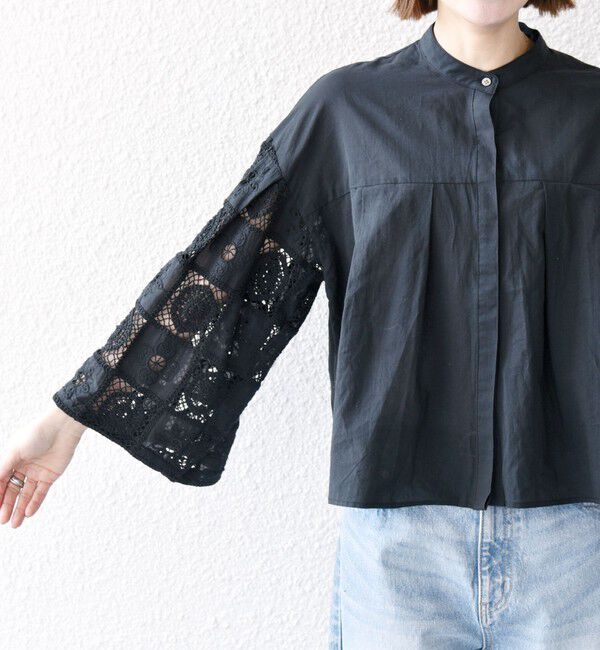 SHIPS any「SHIPS any:〈手洗い可能〉パッチワーク レース スリーブ バンドカラー シャツ」|シャツ・ブラウス|