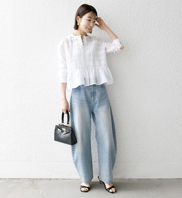 SHIPS any「《一部追加予約》【WEB限定】SHIPS any:〈洗濯機可能〉シアー シャーリング プチフリル ペプラム ブラウス」|シャツ・ブラウス|