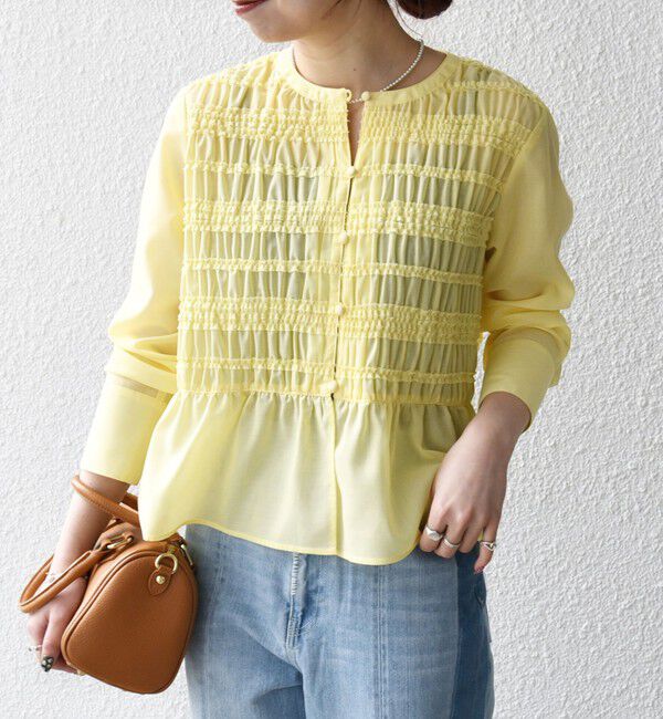 SHIPS any「《一部追加予約》【WEB限定】SHIPS any:〈洗濯機可能〉シアー シャーリング プチフリル ペプラム ブラウス」|シャツ・ブラウス|