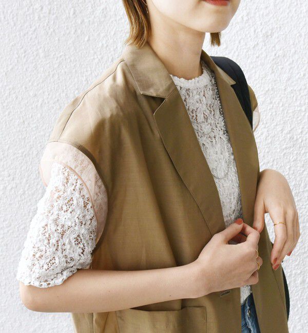 SHIPS for women「〈手洗い可能〉ラッセル レース クルーネック 5分袖 カットソー」|Tシャツ・カットソー|