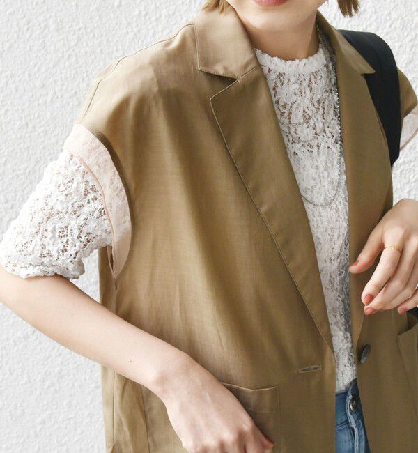 SHIPS for women「〈手洗い可能〉ラッセル レース クルーネック 5分袖 カットソー」|Tシャツ・カットソー|