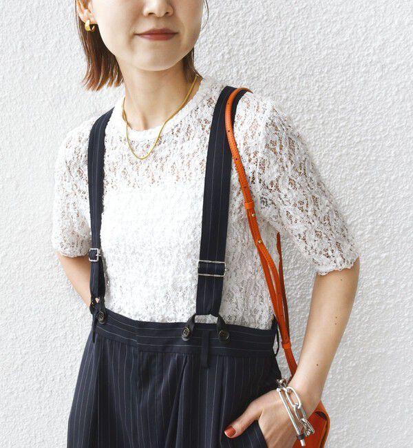 SHIPS for women「〈手洗い可能〉ラッセル レース クルーネック 5分袖 カットソー」|Tシャツ・カットソー|