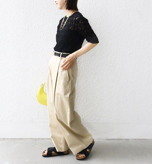 SHIPS for women「〈手洗い可能〉ラッセル レース クルーネック 5分袖 カットソー」|Tシャツ・カットソー|