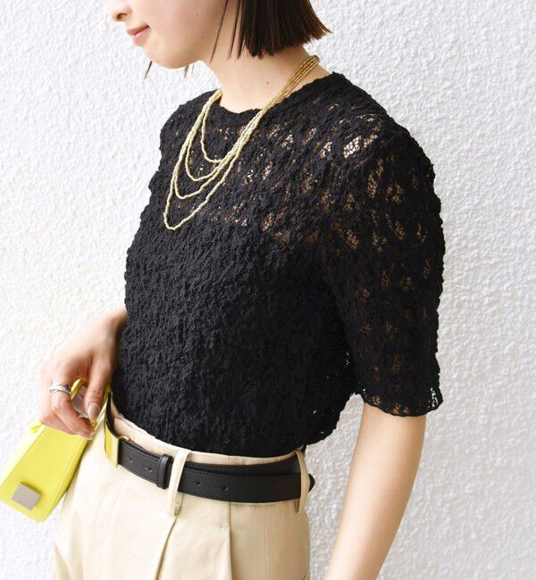 SHIPS for women「〈手洗い可能〉ラッセル レース クルーネック 5分袖 カットソー」|Tシャツ・カットソー|